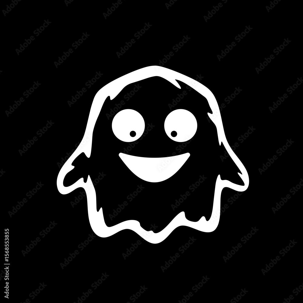 Obraz premium Abstract geometric ghost with smiling face on black background, isolated, vector