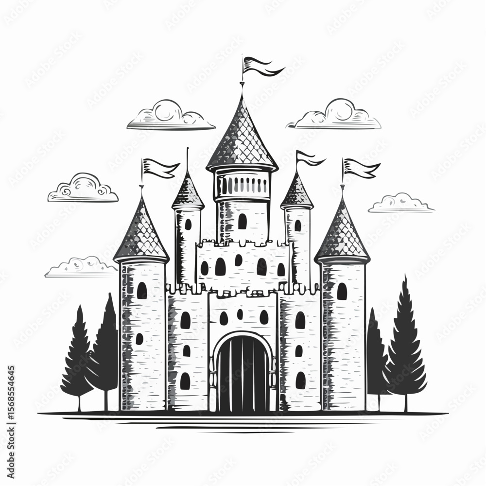 Fototapeta premium Medieval Castle Vector image. Medieval Castle Illustration on white background.
