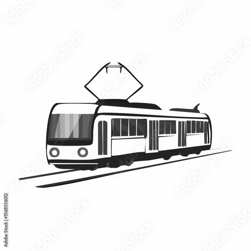 Tram Transport Vector. Black and white Tram Transport Vector isolated on white background.