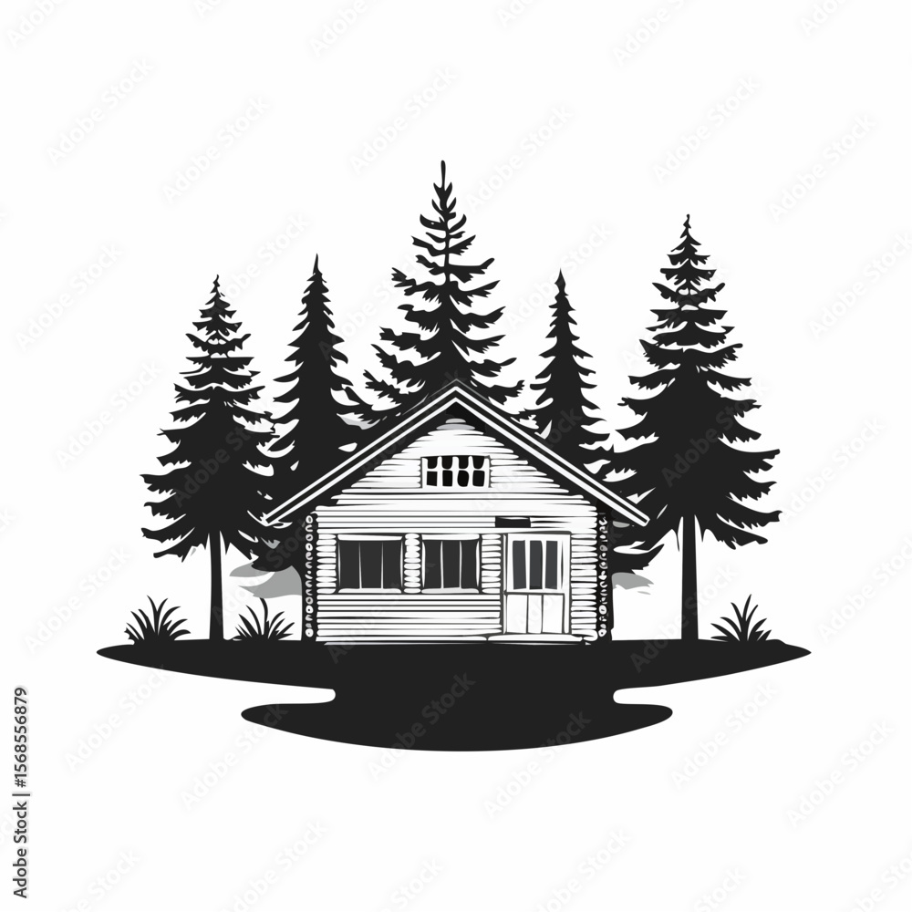 Obraz premium Cabin Middle Forest Vector Image isolated on white background.