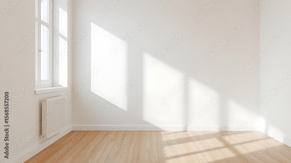 Fototapeta premium Minimalist living room corner with wooden floors and diffused light, exuding calm simplicity.