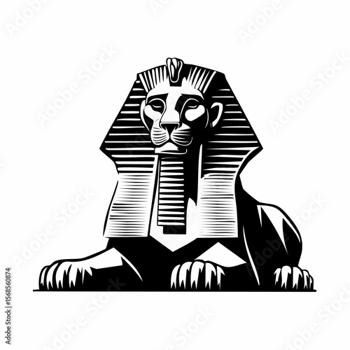 Black and White Great sphinx of Giza Vector Image isolated on white background.