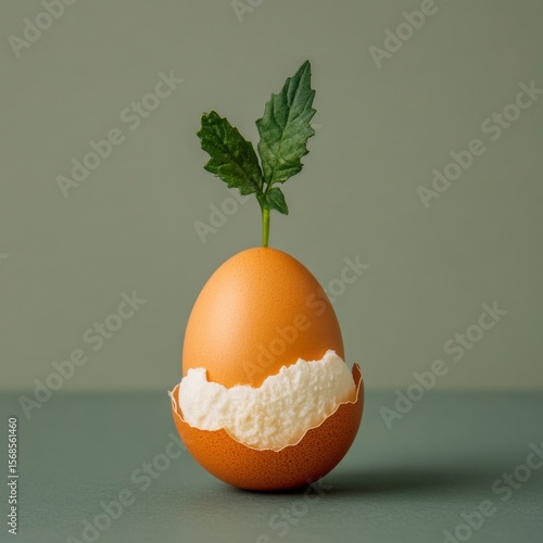 Wallpaper Mural Eggshell Hatching Sprout Life, Growth Concept on Green Background, agriculture , botany Torontodigital.ca