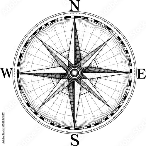 Antique compass rose  hand-drawn style