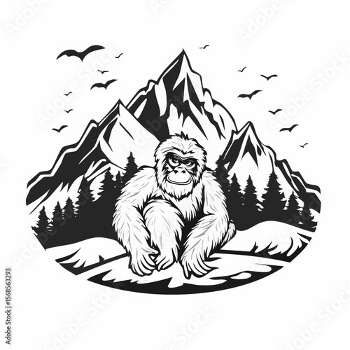 Yeti in the snow covered Himalaya mountains image vector isolated on white background.