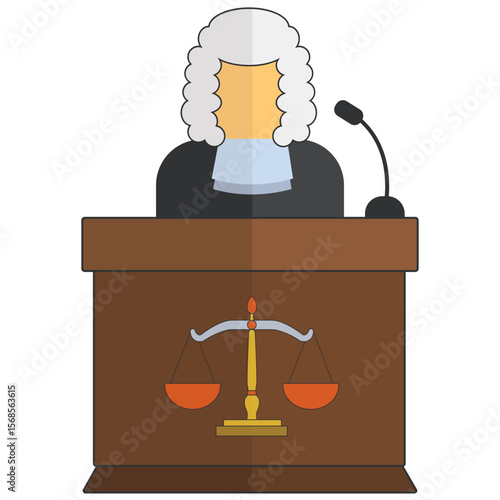 Law and justice vector isolated on white background, justice scales and wooden judge's gavel, law, justice, court, legislation vector concept