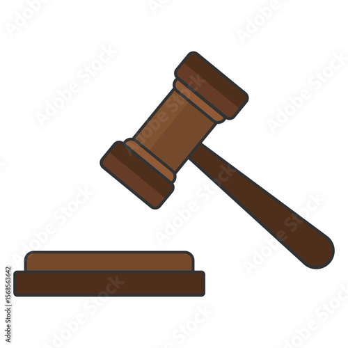 Law and justice vector isolated on white background, justice scales and wooden judge's gavel, law, justice, court, legislation vector concept