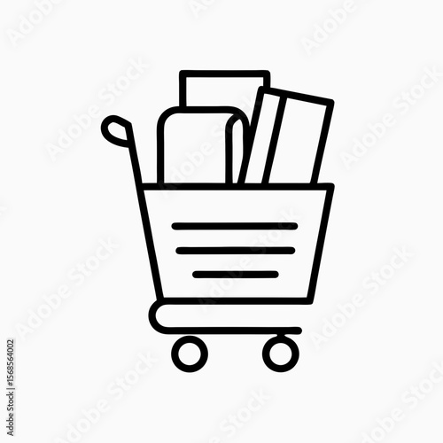 Shopping Cart with Assorted Products in Minimalist Design for E-commerce Websites, Online Shopping Blogs, Retail Marketing, and Consumer Awareness Content  