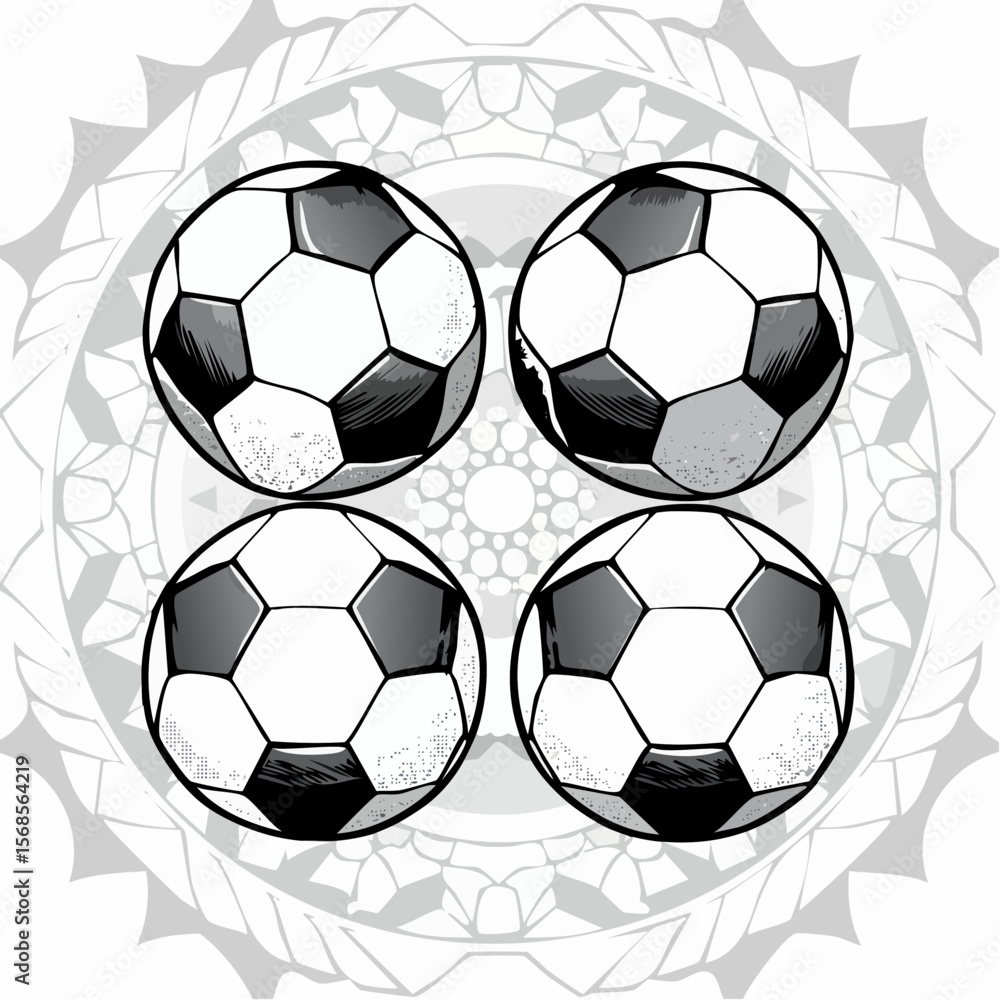 Obraz premium Four soccer balls image vector. Four soccer balls stock illustration.