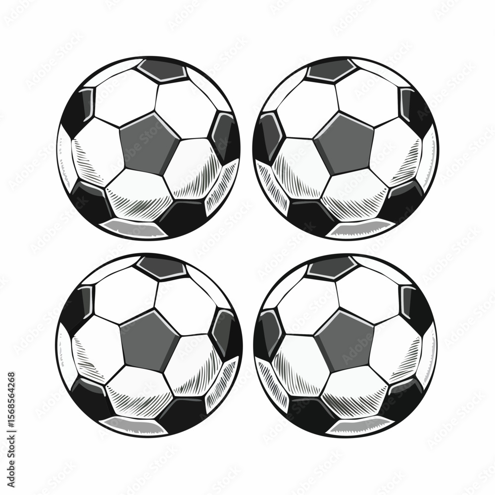 Obraz premium Four soccer balls image vector. Four soccer balls stock illustration.