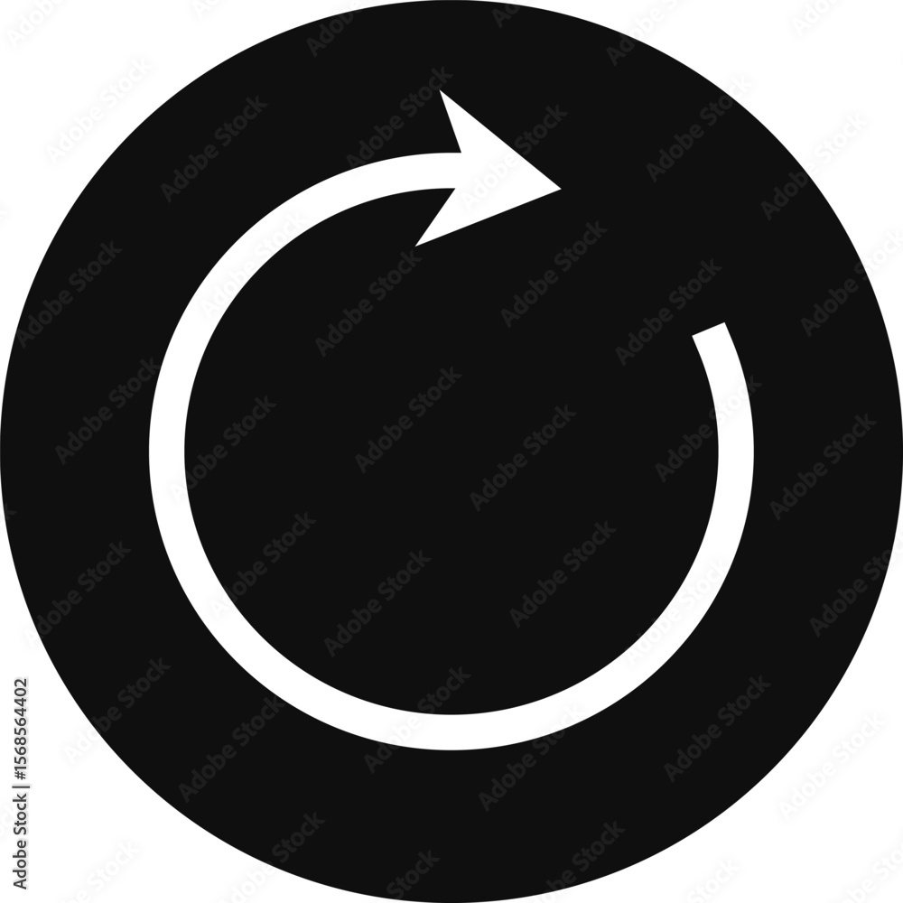 White reload icon with arrow in a dark circular button, transparent PNG for UIUX design White reload icon with arrow in a dark circular button, transparent PNG for UIUX design