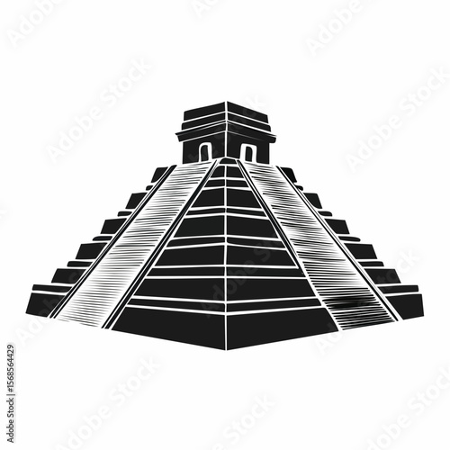 black pyramid building, ancient architecture, monochrome clip art preview