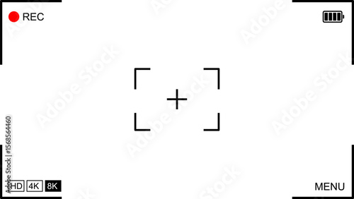 Camera Recording Screen Template Viewfinder Frame with Transparent Background, Vector Illustration