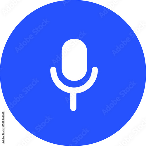 Call recording icon with white microphone on a blue circle, transparent background