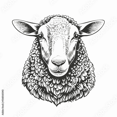 Farm Animal Sheep Vintage Vector Engraving Stock Vector on white background.
