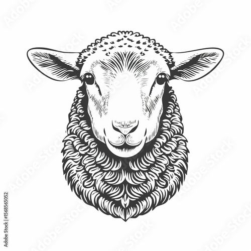 Farm Animal Sheep Vintage Vector Engraving Stock Vector on white background.
