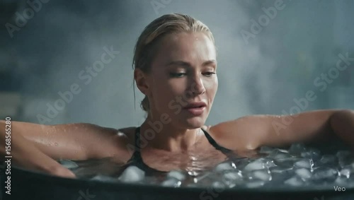 woman taking an ice bath