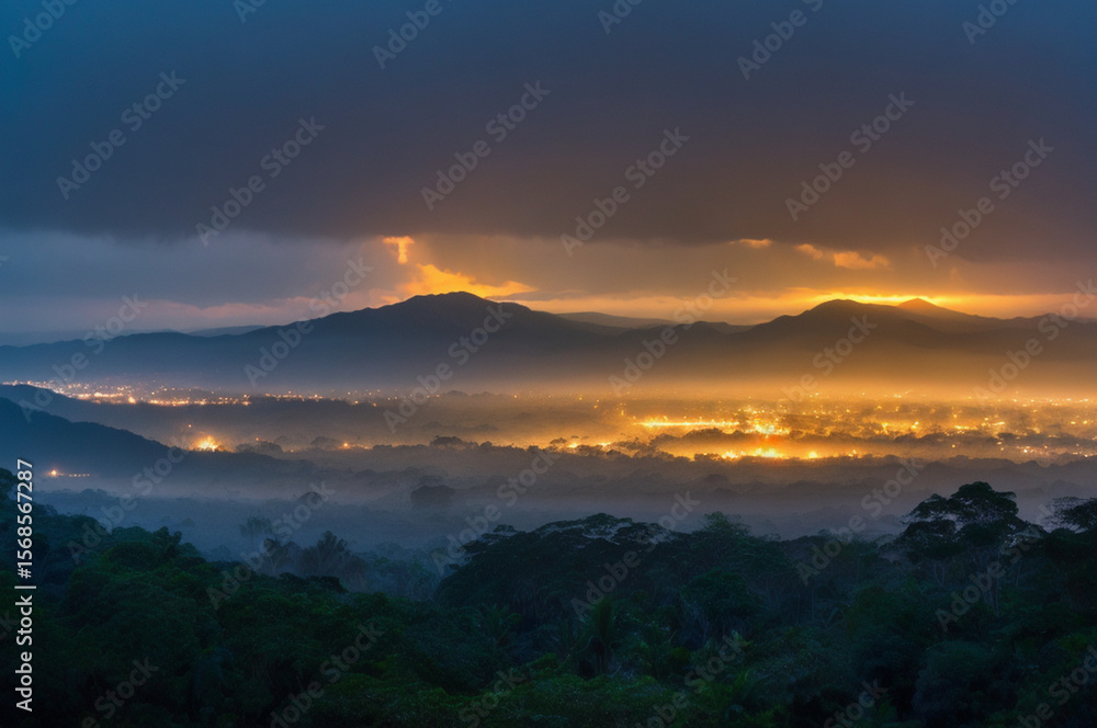 Fototapeta premium Tropical rainforest in across open pasture