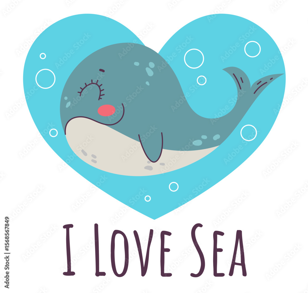 Obraz premium Whale cartoon cute sea animal isolated i love sea concept. Vector graphic design illustration