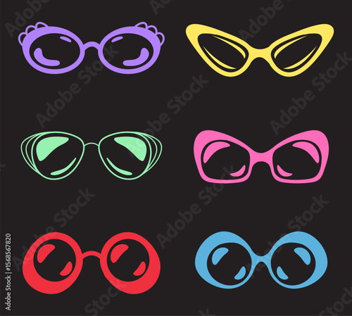 Different colorful sunglasses isolated concept. Vector flat graphic design element concept illustration