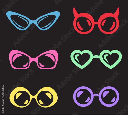 Different colorful sunglasses isolated concept. Vector flat graphic design element concept illustration