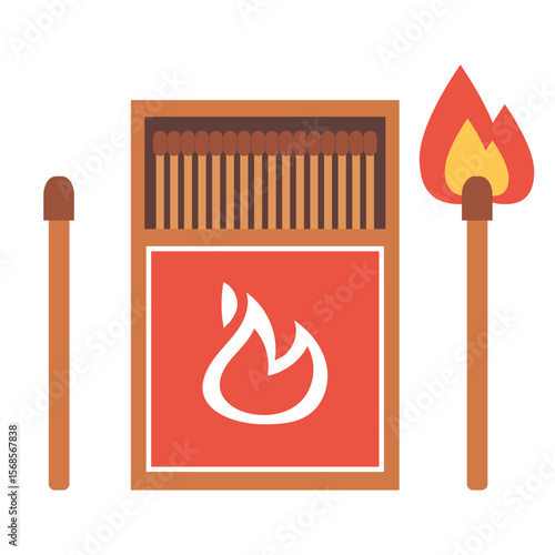Match box matchstick matchbox stick burn fire flame concept. Vector flat graphic design illustration