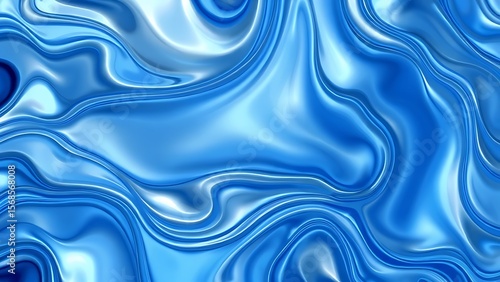 Abstract tech background with flowing liquid metal texture in blue and silver tones.