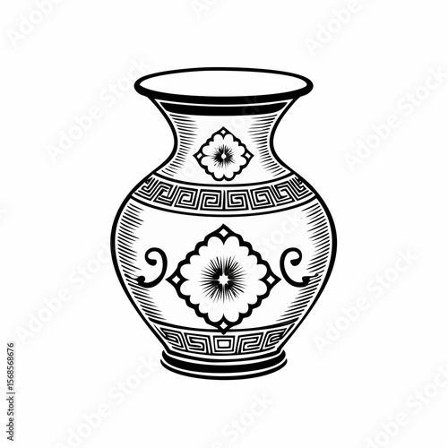 Ceramic Chinese Vase Image vector isolated on white background.