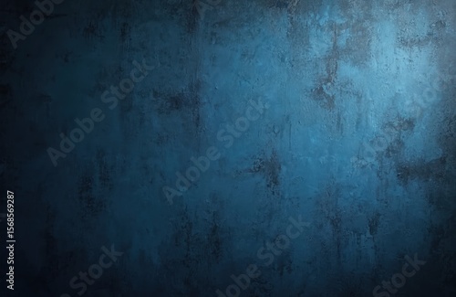 Textured old wall with abstract blue and black gradient. Cement surface exhibits light grunge and a weathered, antique feel, suitable for interior design backgrounds or urban art themes.