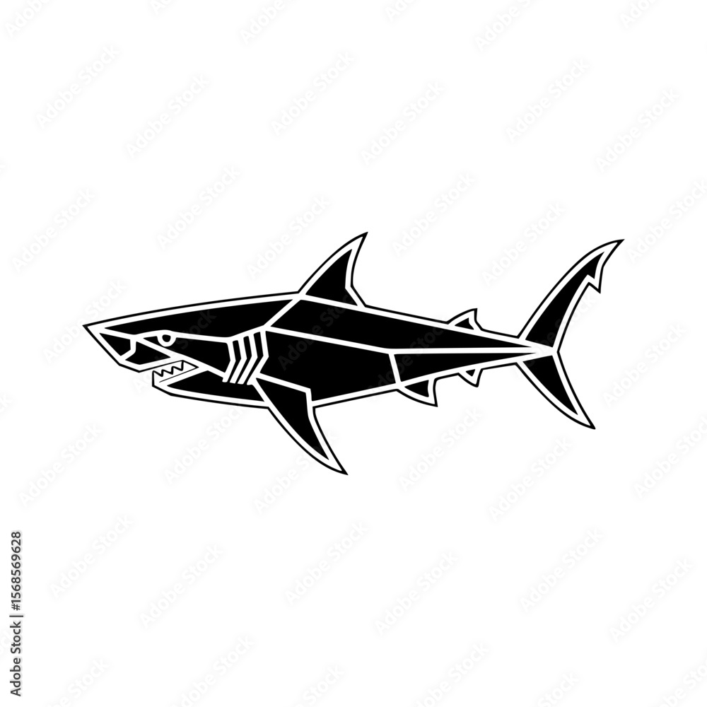 Fototapeta premium Black and White Illustration of a Shark
