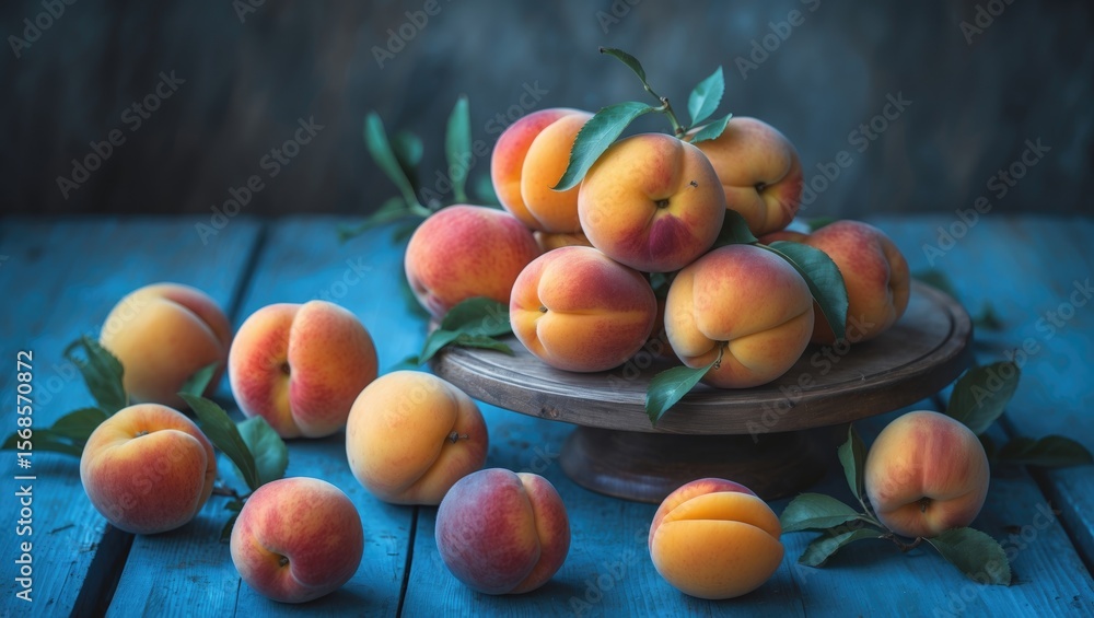 Fresh nectarines and apricots on a blue wooden table. Fresh nectarines and apricots on a blue wooden table.