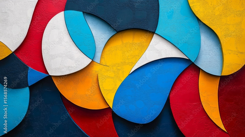Vibrant layered shapes create an abstract design. Vibrant layered shapes create an abstract design.