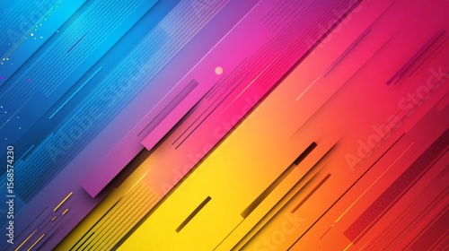 Vibrant, diagonal color blocks with linear patterns.