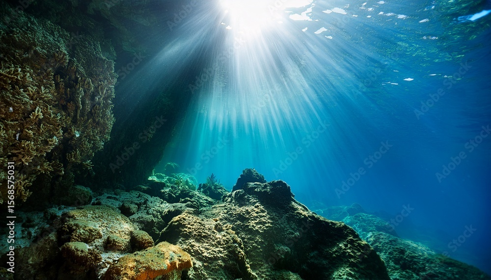 Fototapeta premium sunlight streams into underwater cave