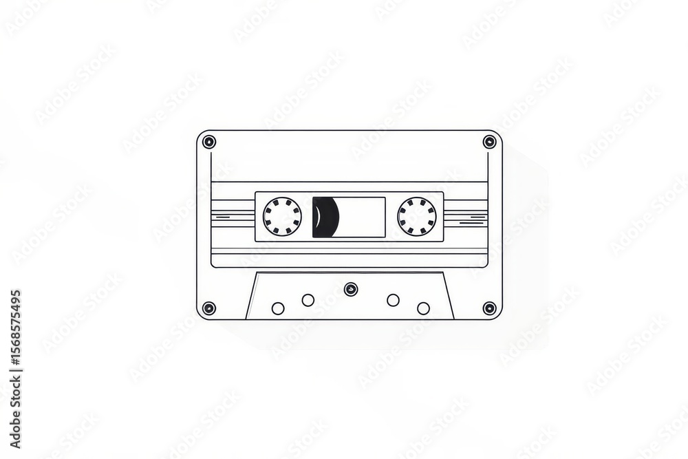 Obraz premium Line drawing of a cassette tape on a white background, reminiscent of vintage audio and analog music.