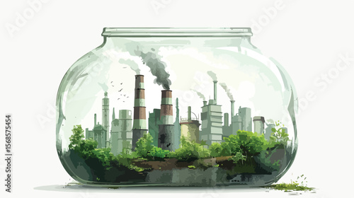 Miniature Industrial Scene: Factory Chimneys in Glass Bottle, Surreal Landscape Photography eco urban