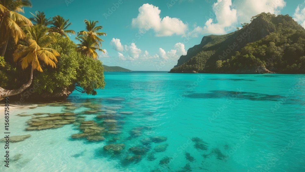 Fototapeta premium Turquoise Water In Island with Empty Copy Space For Text