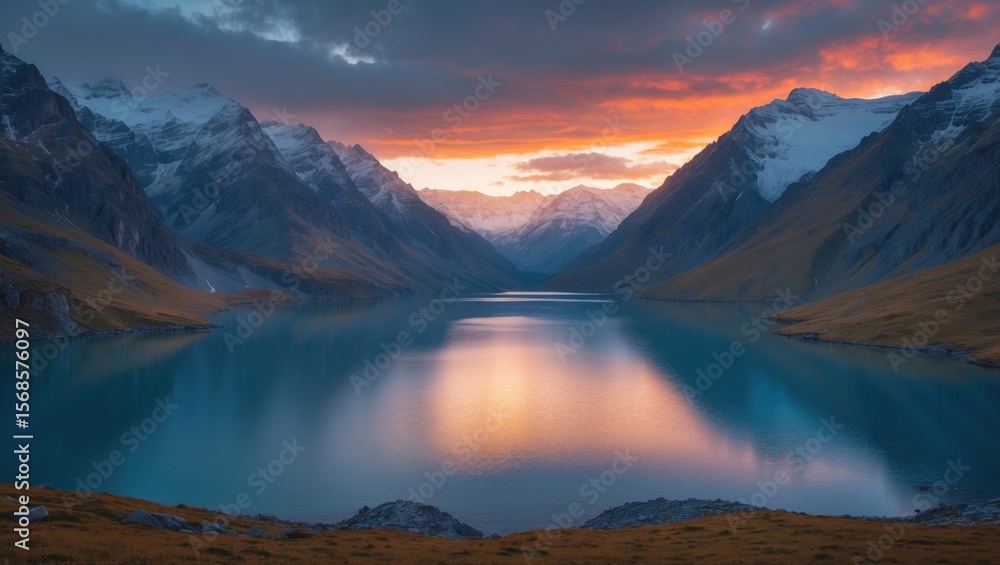 Fototapeta premium Amazing natural landscapes. Mountains lake at sunset.