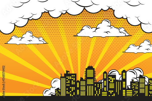 comic background with city Cartoon Color Explosion Abstract Background