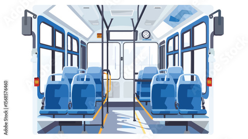 Empty Public Bus Interior: Modern Transportation Design, Clean White Background. Ideal for travel,  