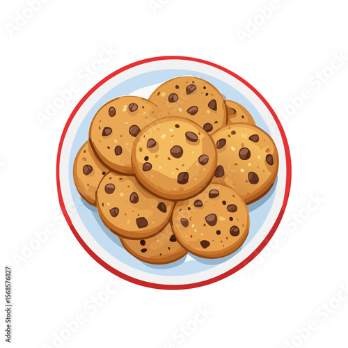 Plate of Chocolate Chip Cookies Isolated on a Transparent Background 