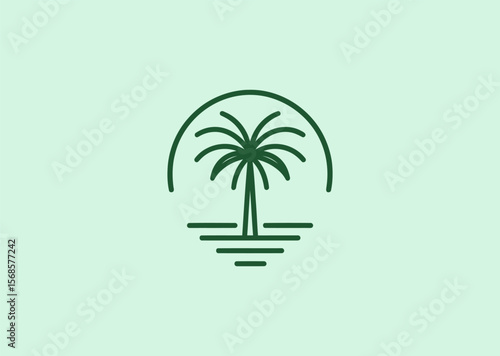 Minimal palm tree line logo for tropical, calm, or resort branding.