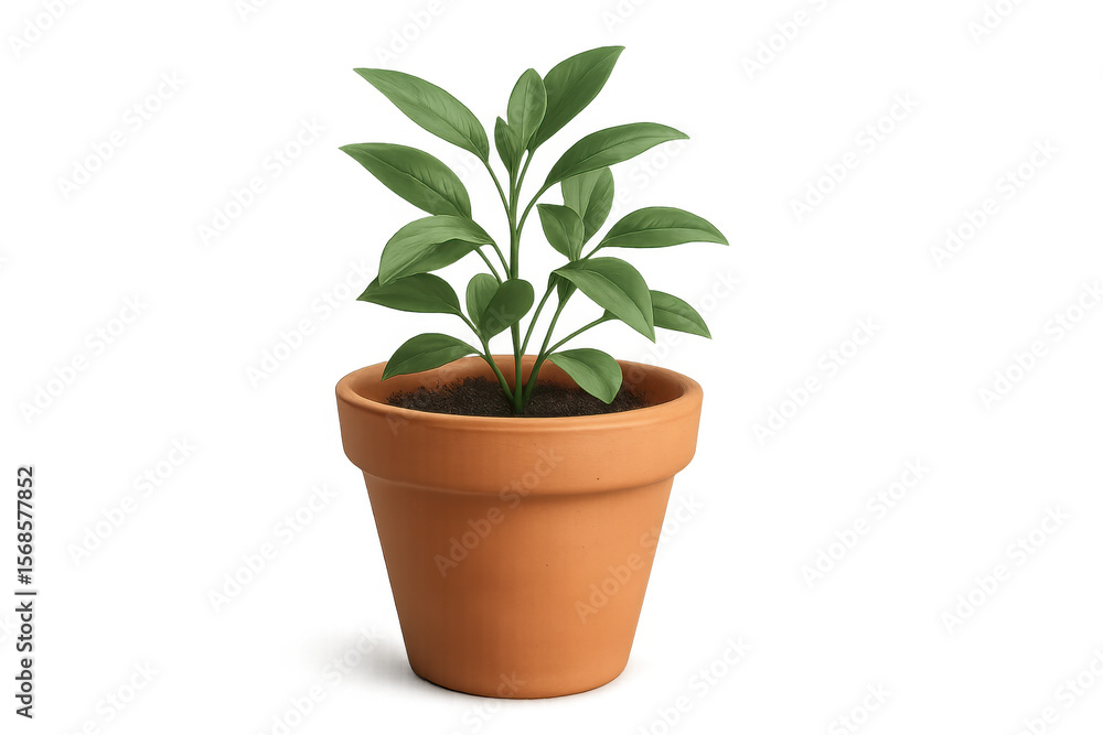 3d rendering of a small plant with bright green leaves growing in a terracotta pot, isolated on a transparent background 3d rendering of a small plant with bright green leaves growing in a terracotta pot, isolated on a transparent background