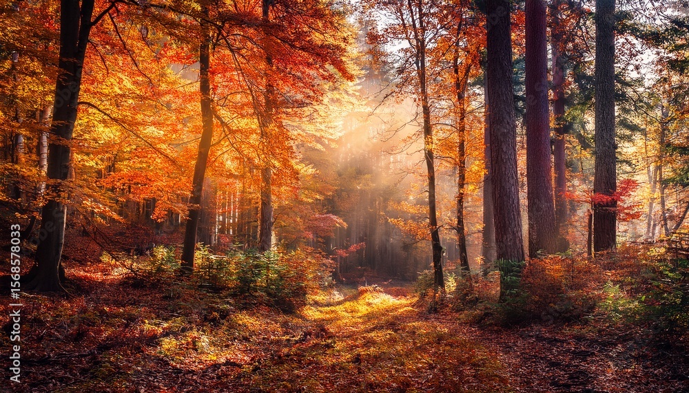 Fototapeta premium vibrant autumn forest landscape with colorful foliage and trees