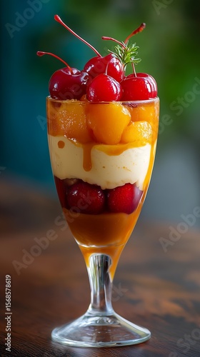 Wallpaper Mural Layered Dessert with Cherries, Cream, and Caramel in Elegant Glass,drink,delicious Torontodigital.ca