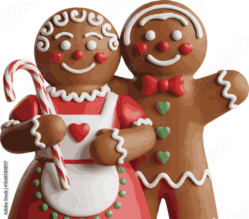 Festive gingerbread man and woman couple illustration for holiday banners and advertisements