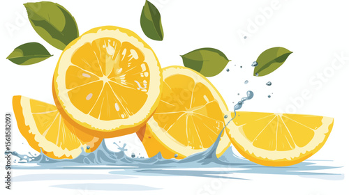 Refreshing Lemon Slice in Water: Flat Vector Illustration, Perfect for Summer Designs, Websites, and