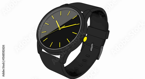 Retro Halftone Black Analog Wrist Watch with Matte Finish, Silver Hands, and Textured Black Wristband