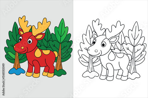 illustration of a moose standing kids coloring page