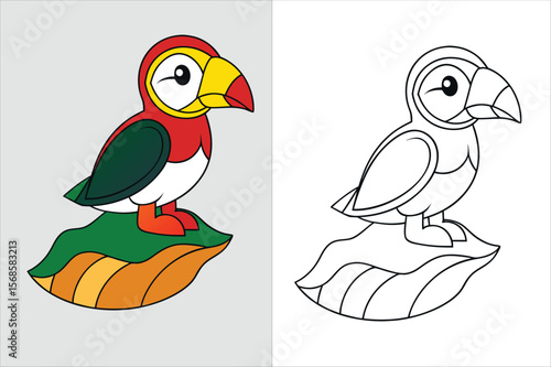 illustration of a puffin perched kids coloring page